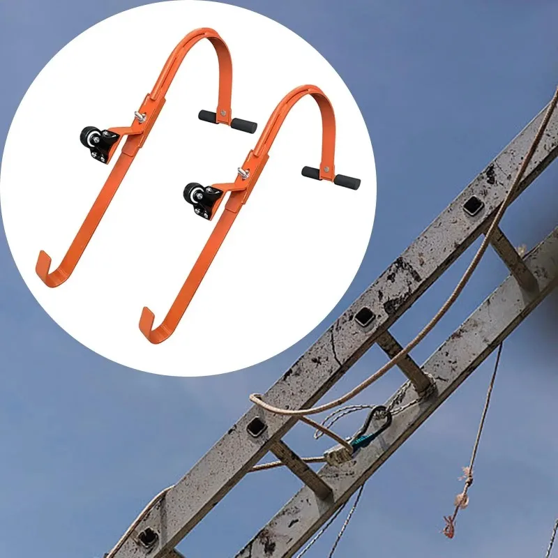2Pcs/Set Ladder Roof Hooks with Wheel Damage Prevent Roof Ridge Extension Ladder Stabilizer Adjustable Holes Easy Installation