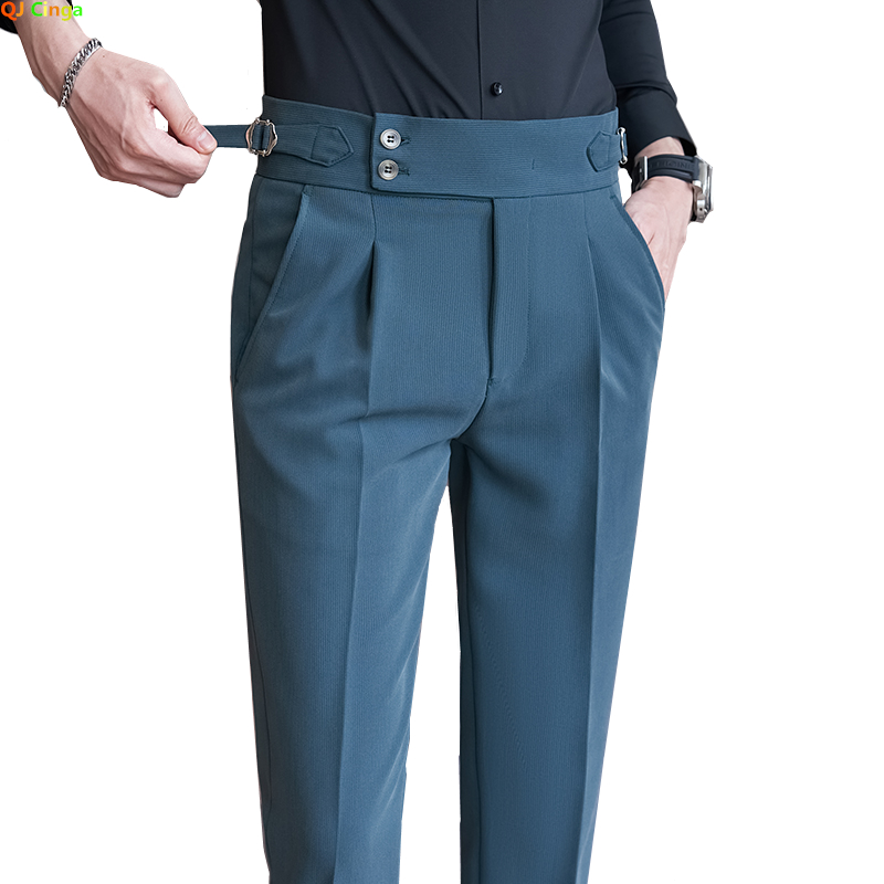 QJ CINGA Neue graue Herren-Wollhose, Herbst/Winter dicke Hose für Herren, schlanke Business-Pantalones Hombre Fashion-Hosen 28–36