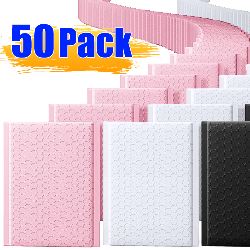 10-50 pçs envelopes de bolha preto rosa branco espuma sacos de transporte poli bolha mailers almofada à prova dwaterproof água auto selo saco de embalagem atacado