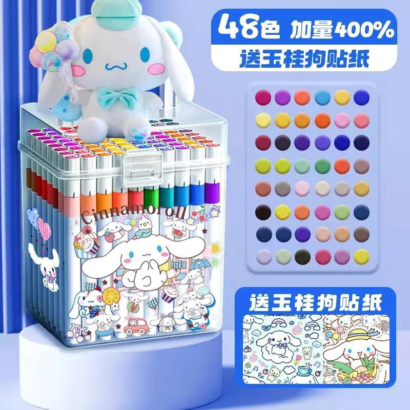 Sanrio Cinnamoroll การ์ตูนอะคริลิค MARKER พู่กันสําหรับโรงเรียนอนุบาลนักเรียนกระดาษแน่น STACKABLE เด็กชุดปากกาสี