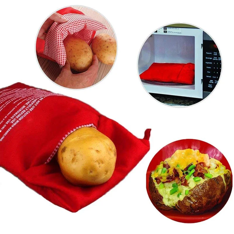 ถุงมันฝรั่งไมโครเวฟReusable Expressไมโครเวฟหม้อหุงข้าวมันฝรั่งอบหม้อหุงข้าวมันฝรั่งที่สมบูรณ์แบบ 4 นาทีสีแดงอบกระเป๋า
