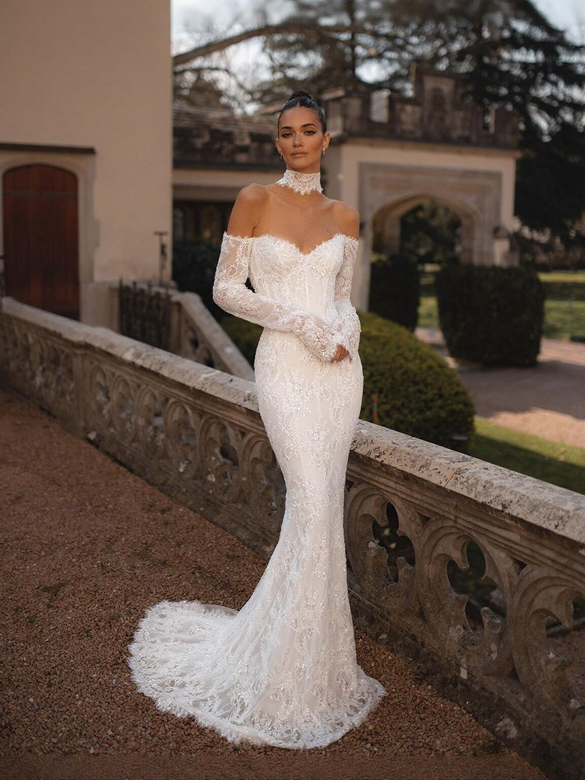 Sexy Long Sleeves Full Sleeves Full Lace Handmade Beaded Sheath/Mermaid Wedding Dresses Custom Made 2026 Vestido De Noival