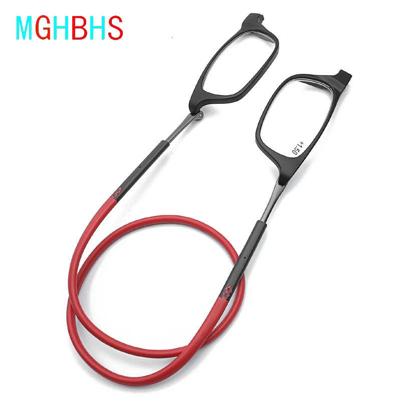 MGHBHS, gafas de lectura magnéticas de alto grado TR, lentes de lectura magnéticas de alto grado TR con absorción, colgante para cuello, portátiles con imán, unisex