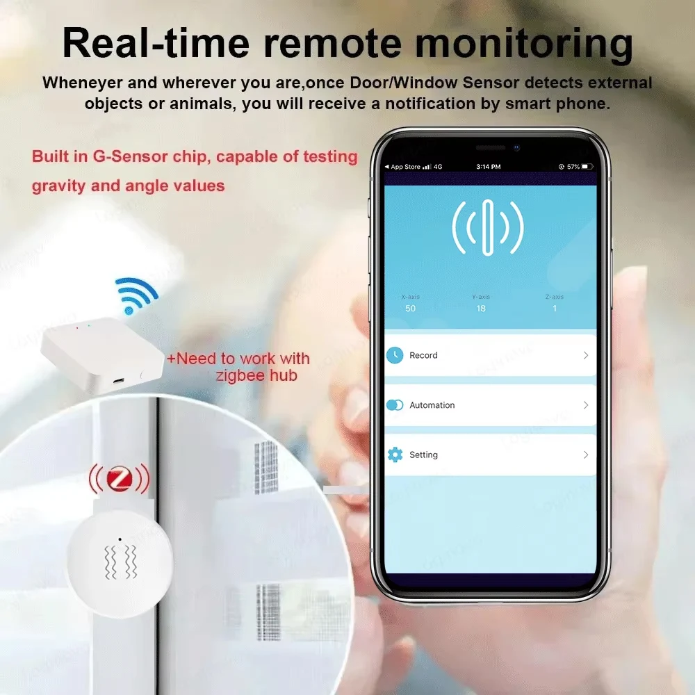 ZigBee датчик вибрации и наклона, обнаружение сигнализации на дверь, окно, домашняя автоматизация, система защиты безопасности, поддержка домашнего помощника 2MQTT