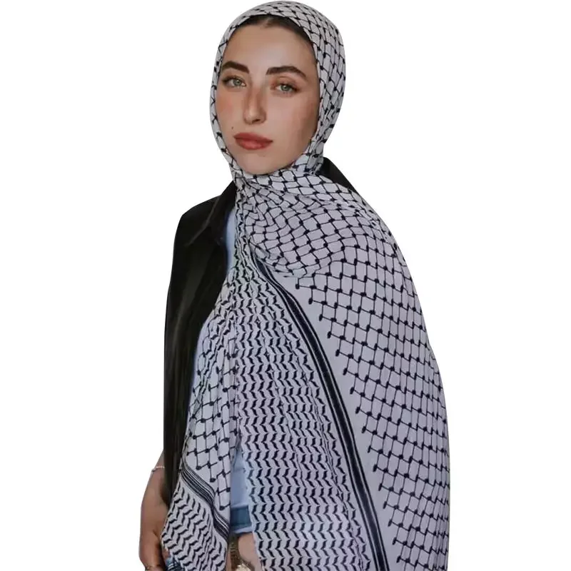 Bufanda larga de gasa con estampado de Keffiyeh para mujer, Hijab musulmán de 185x70cm, para compras en línea