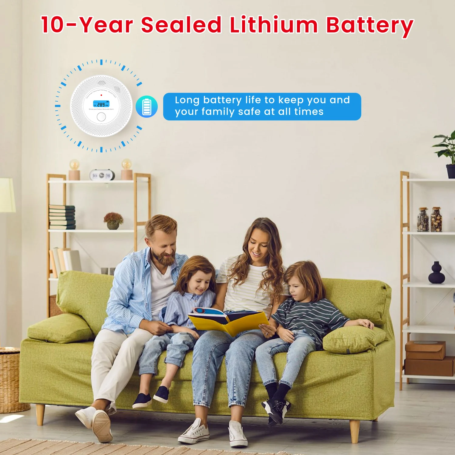 2-in-1 Smoke and Carbon Monoxide Detector Alarm with Voice Alert，10-Year Battery Fire & CO Alarm with Large LCD Display