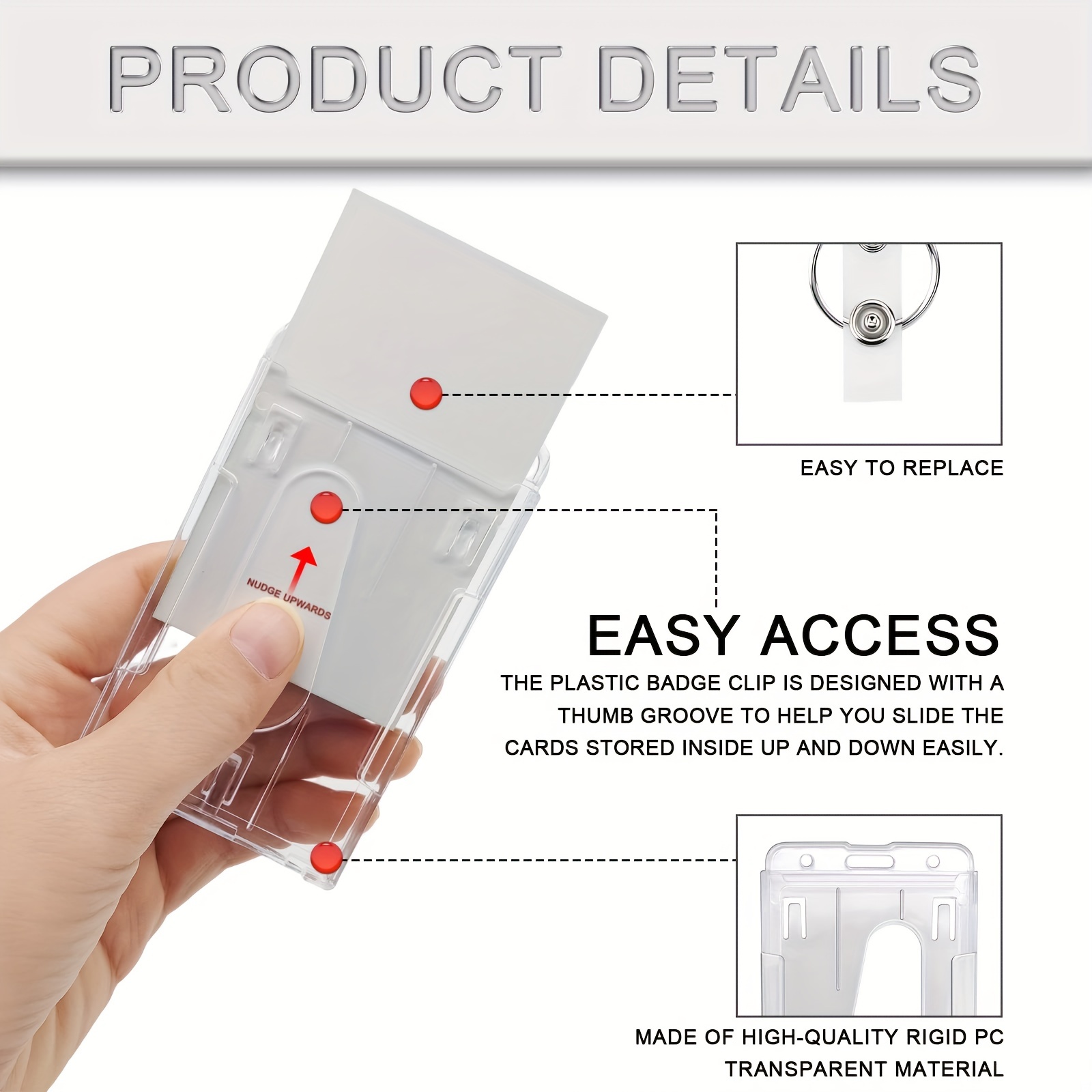 2pcs Heavy-Duty Badge Holders with Retractable Clip - Transparent, Scratch-Proof ID & Keychain Cases for Students, Bank Cards