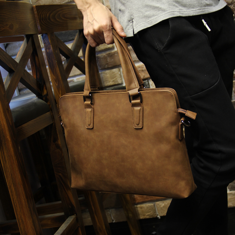 Bolsa de couro crazy horse masculina, pasta de couro executiva vintage para homens, bolsa de viagem para laptop