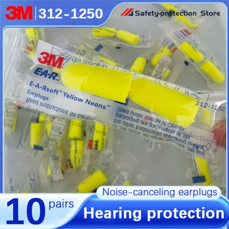 10 Pairs】Genuine 3M 312-1250 Sponge Soft Cord Earplugs Noise Canceling Norope Earplugs Noise Protection Earmuffs