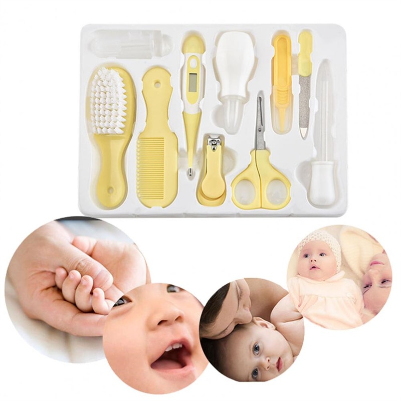 10 pçs/set kit de cuidados de saúde do bebê crianças unhas cabelo cuidados de saúde termômetro aliciamento escova clipper mordedor escova de dentes do bebê Essentials