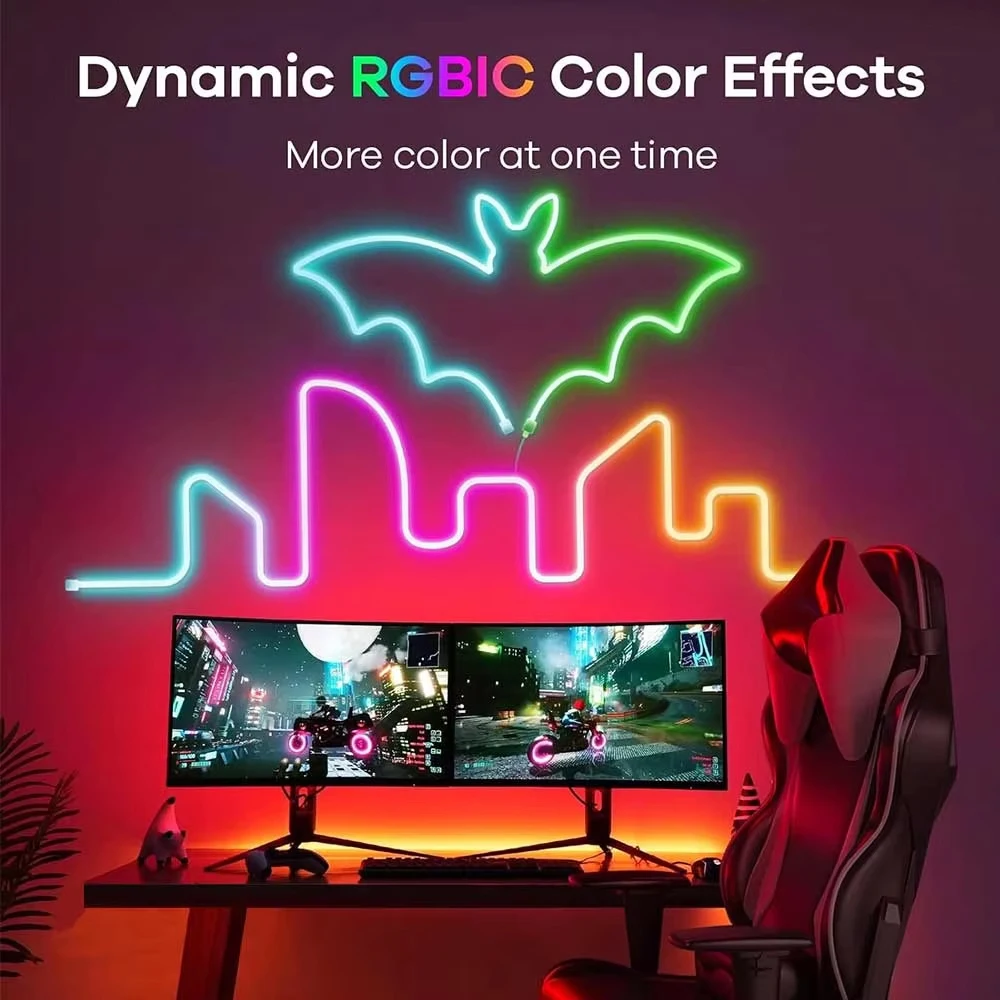 WISCOLOR Tuya Wifi Flexible LED Neon Strip Lights RGBIC Waterproof Music sync with voice control For DIY Home Decor Lighting