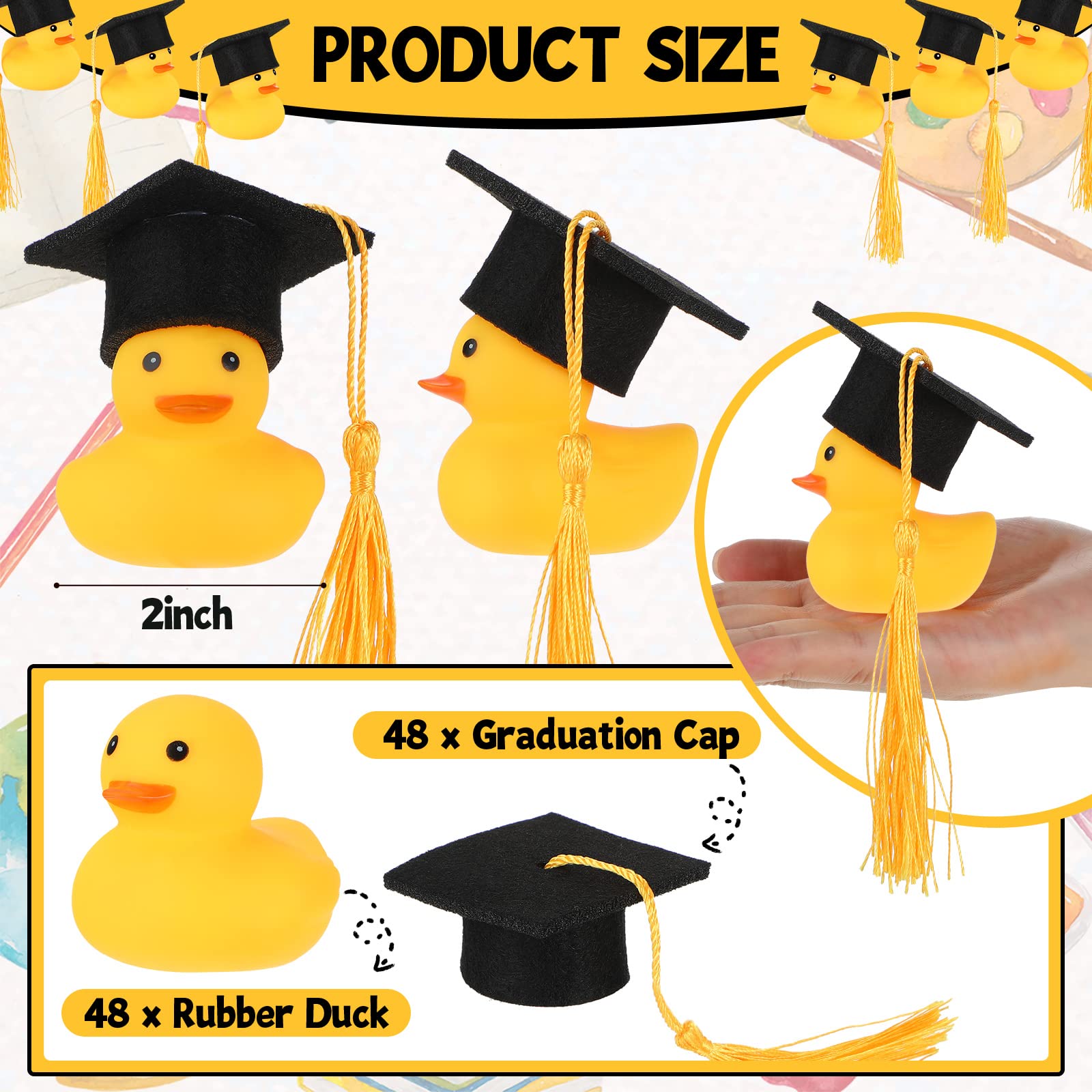 Patos De Borracha De Graduação Com Boné, Graduação Festa De Banho, Boné, 48 Pcs
