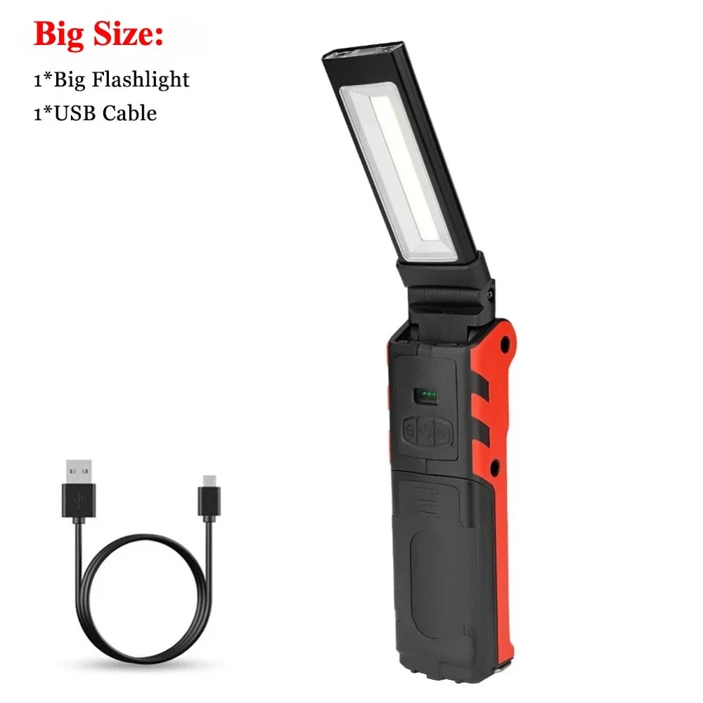 Lampa robocza LED COB, ściemnialna, ładowana przez USB, latarka LED, lampa inspekcyjna z magnetycznym haczykiem, power bank, latarka na baterię 18650
