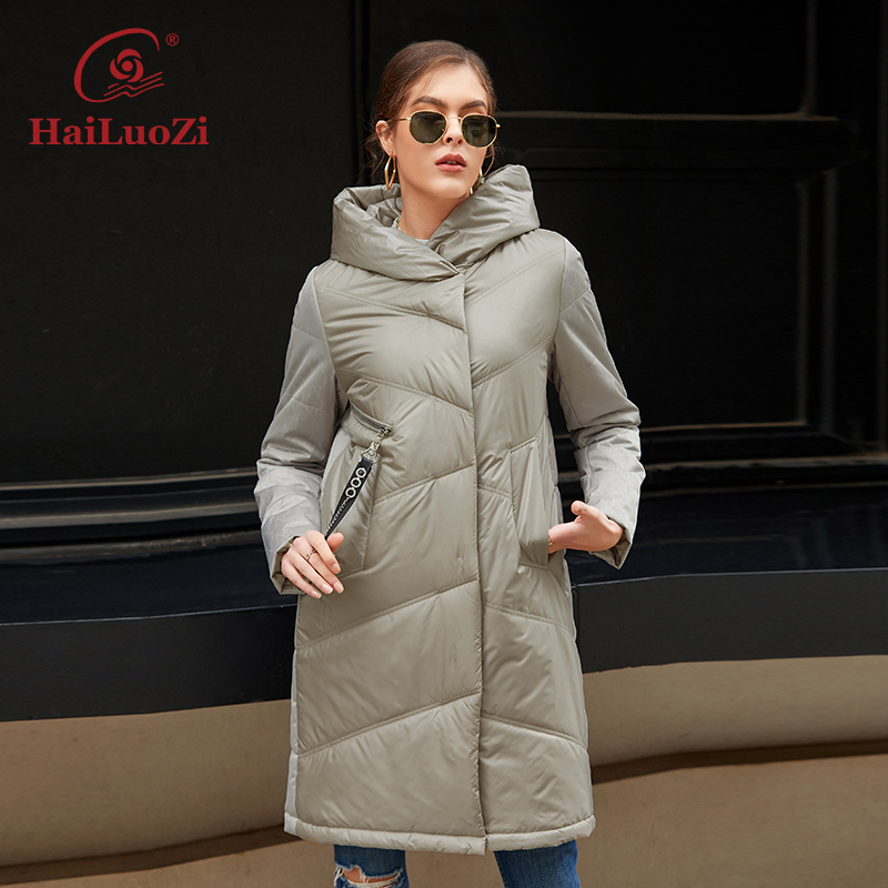 HaiLuoZi 2022 Neue Frühjahr Mittlere Länge frauen Jacke Lässige Mode Weibliche Stepp Mantel Mit Kapuze Parkas Bio Baumwolle Oberbekleidung 7068