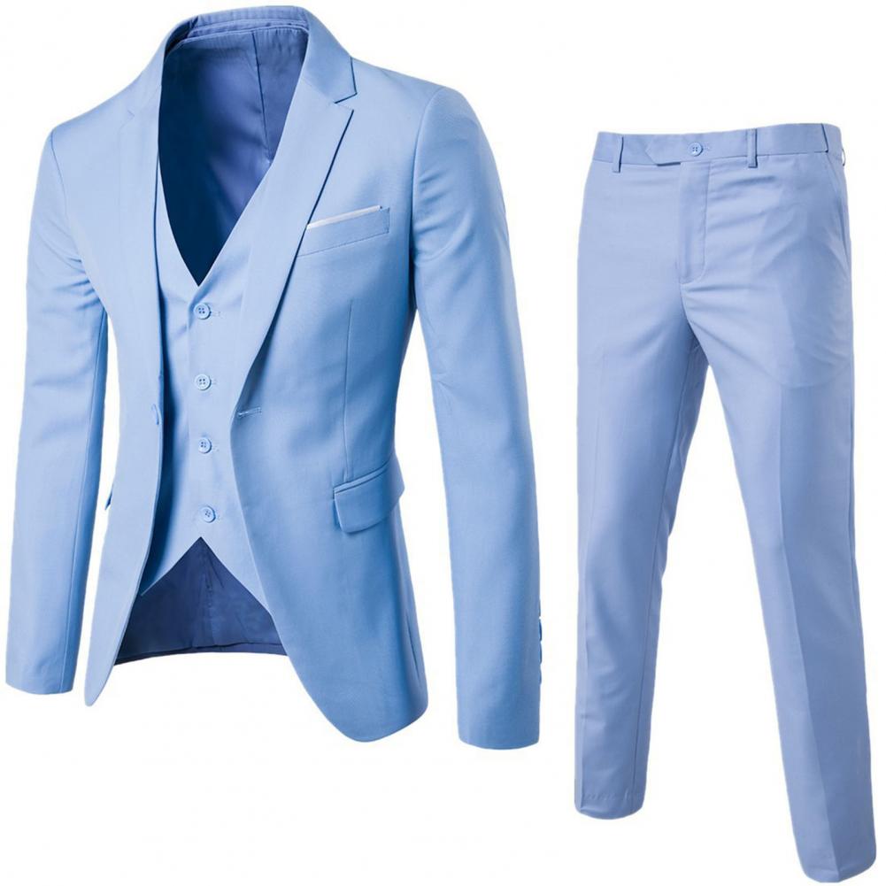 Traje de tres piezas para hombre, chaqueta Formal de negocios, conjunto de pantalones, Color sólido, ajustado, cuello vuelto, traje de boda antiarrugas para novio