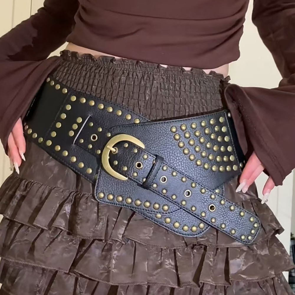 Cinturón asimétrico de estilo Punk con personalidad para mujer, cinturón de cuero con remaches Chic, corsé gótico, pretina, PU, Harajuku, ropa de calle