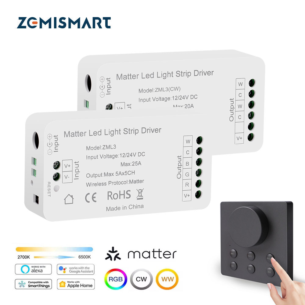 Zemismart Matter WiFi-LED-Lichtleisten-Treiber mit kabellosem Knopfschalter, unterstützt Homekit Smartthings Alexa Google Home App-Steuerung