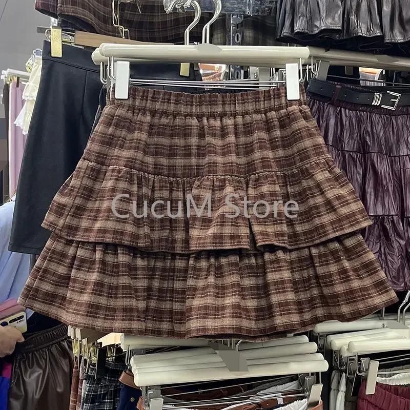 Giapponese Y2k Carino Increspato Gonna Scozzese Punk Rock Sottocultura Torta Gonne Stile Preppy Giapponese Casual Nuovo 2025 Gonne Delle Donne