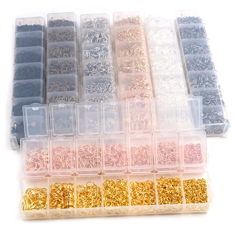 Um conjunto de caixa 3 4 5 6 7 8 10mm 8 cores anéis de salto abertos anéis divididos link loop para diy jóias fazendo descobertas conector