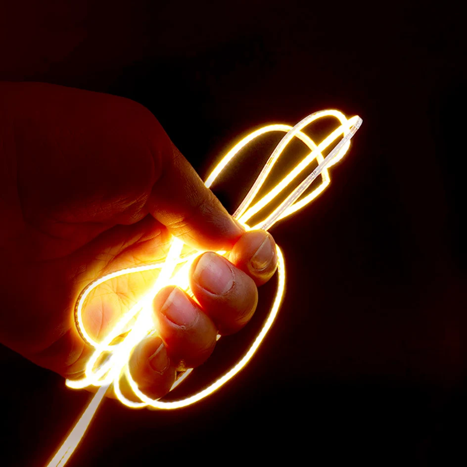 ไฟ LED แบบ COB บางเฉียบ 2 มม. สำหรับงาน DIY ตู้ ชั้นวางของ 12V แสงวอร์มไวท์/คูลไวท์ แบบเส้นยืดหยุ่น