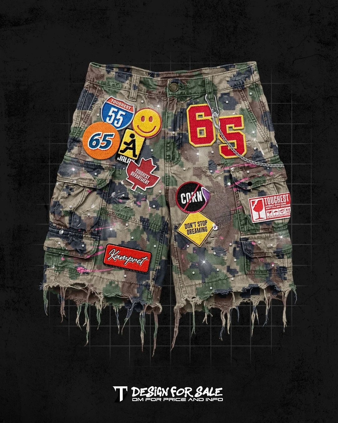 Retro Blau Streetwear Patchwork Denim Kurze Y2K Jeans Männer Frauen Hip Hop Cartoon Grafiken Lose Camo Denim Fitness Casual Shorts