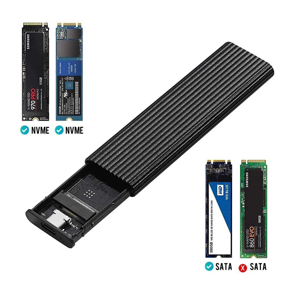 Boîtier de disque dur M.2 en alliage d'aluminium, boîtier de disque dur externe B-KEY, Interface USB C, prise en charge du protocole SATA
