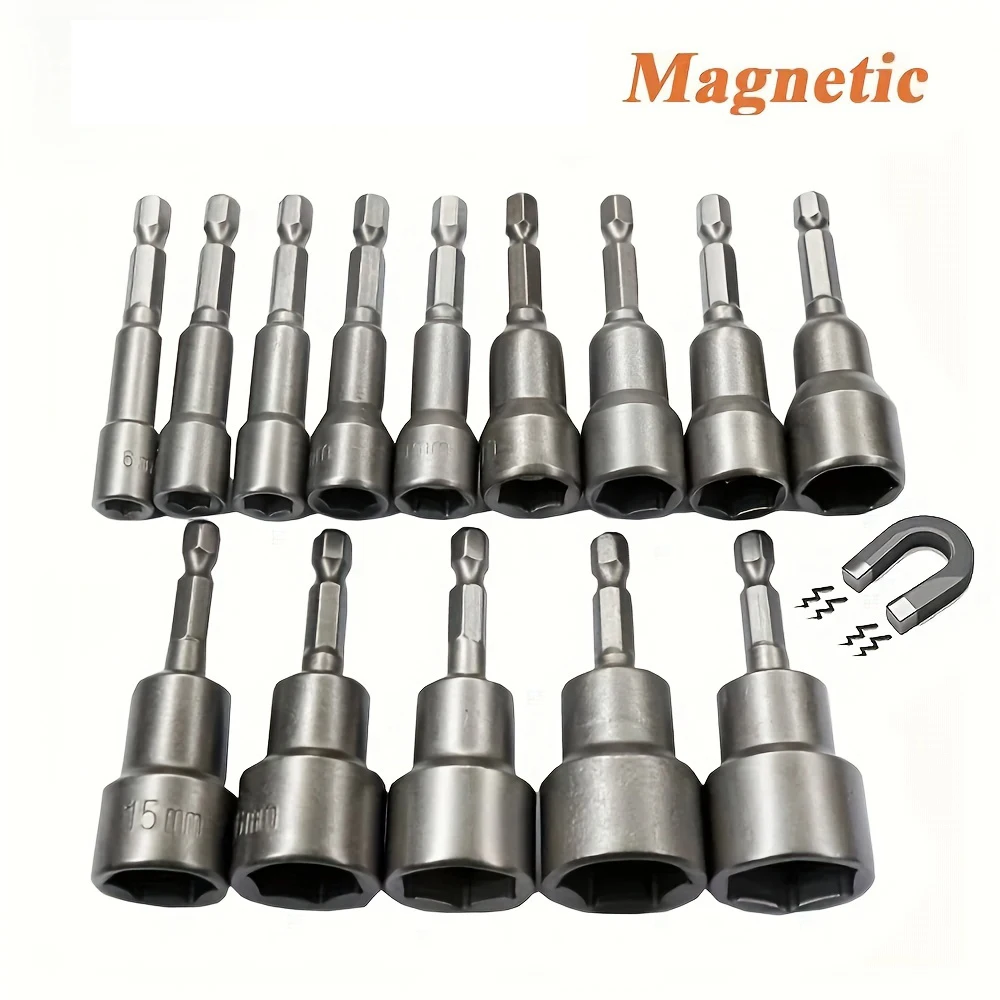 Destornillador de tuerca magnética con enchufe de impacto de 6mm-15mm, juego de llaves hexagonales de 1/4, adaptador de broca para taladros eléctricos, kit de enchufes para controladores de impacto