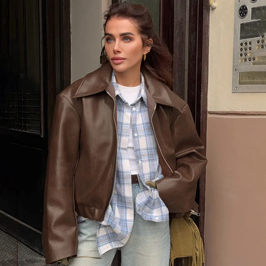 Angola Rode Leren Jas Zip Motorjassen Bomberjack Mode Bovenkleding Herfst Winter Tops Vrouwen Kleding Jas Streetwear