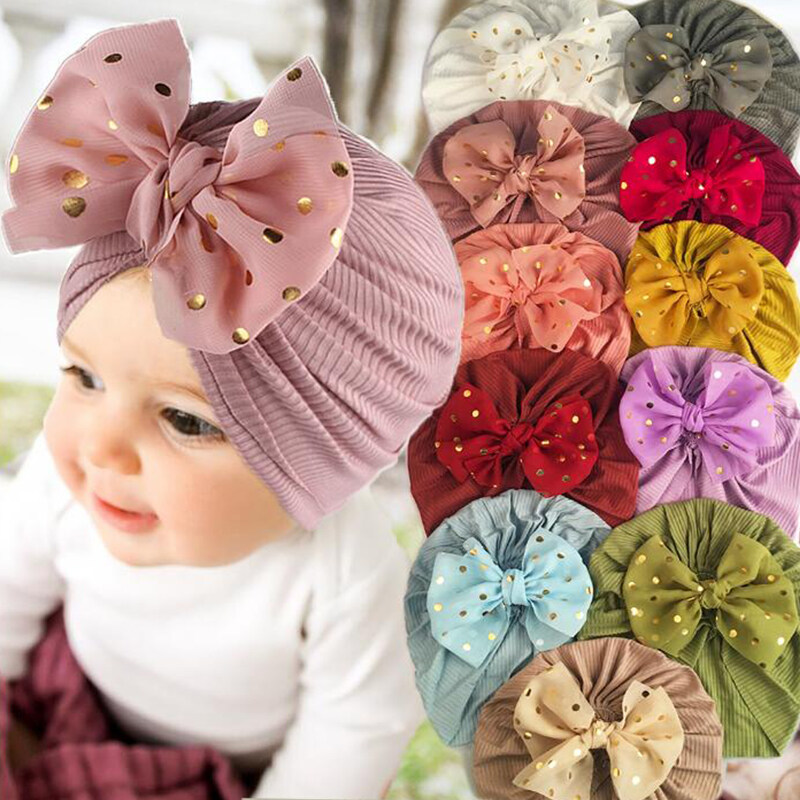 น่ารักเงา Bowknot หมวกเด็กน่ารักสีทึบเด็กทารกหมวก Turban นุ่มทารกแรกเกิดหมวก Beanies Head Wraps