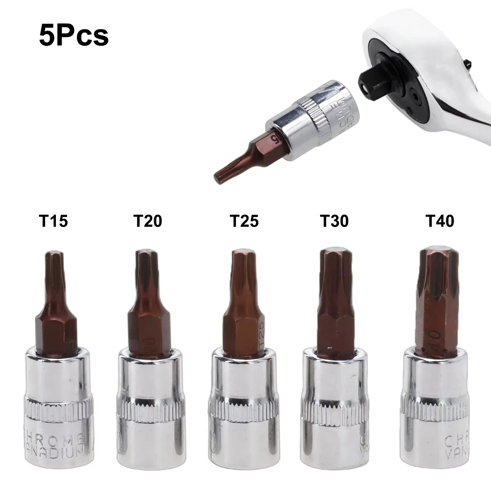 Rafford 5 Pcs Torx Screwdriver Bits 1/4 Inch Drive Socket Head Tools T15 T20 T25 T30 T40 Socket Wrench Adapter Hand Tools
