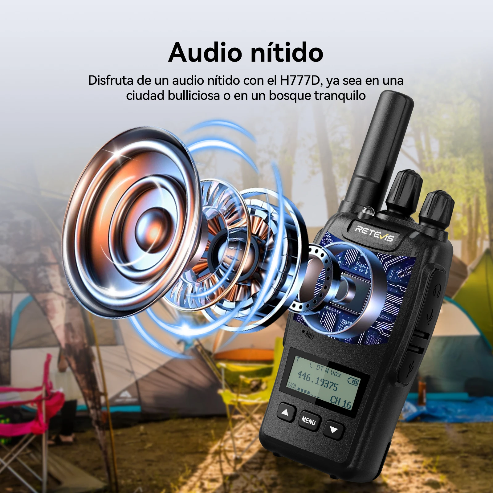 Retevis H777D (H777 mejorado) Walkie-talkie portátil con pantalla LCD, sin licencia, radio de largo alcance tipo C para camping