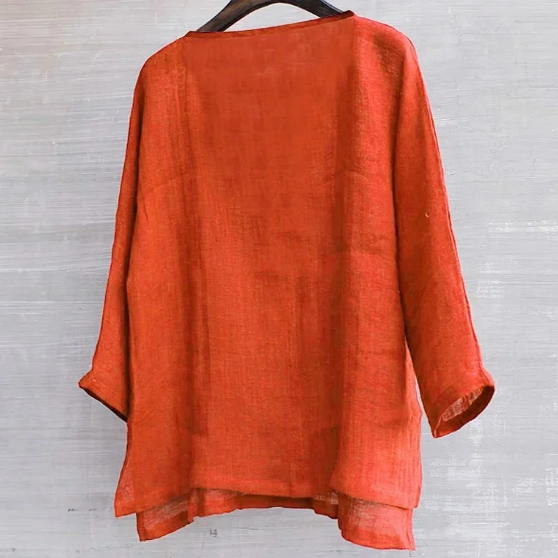 เสื้อเชิ้ตฮาวาย8สี!2023ใหม่เสื้อฮาราจูกุแขนยาวผ้าลินินระบายอากาศสวมใส่สบาย