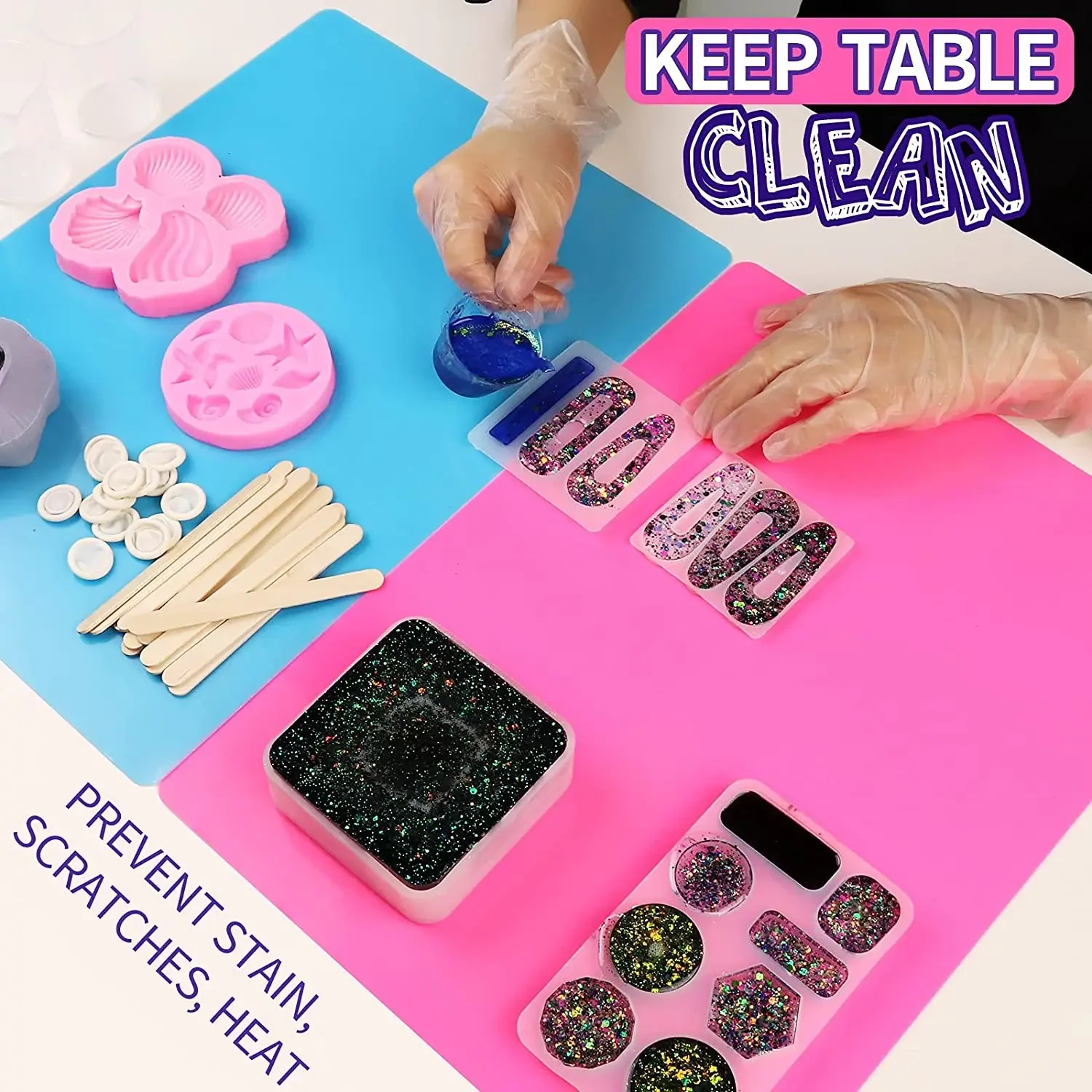 15.7" x 11.7" Large Silicone Sheet for Crafts Jewelry Casting Mold Mat, Nonstick Craft Mat for Epoxy Resin, Paint, Clay