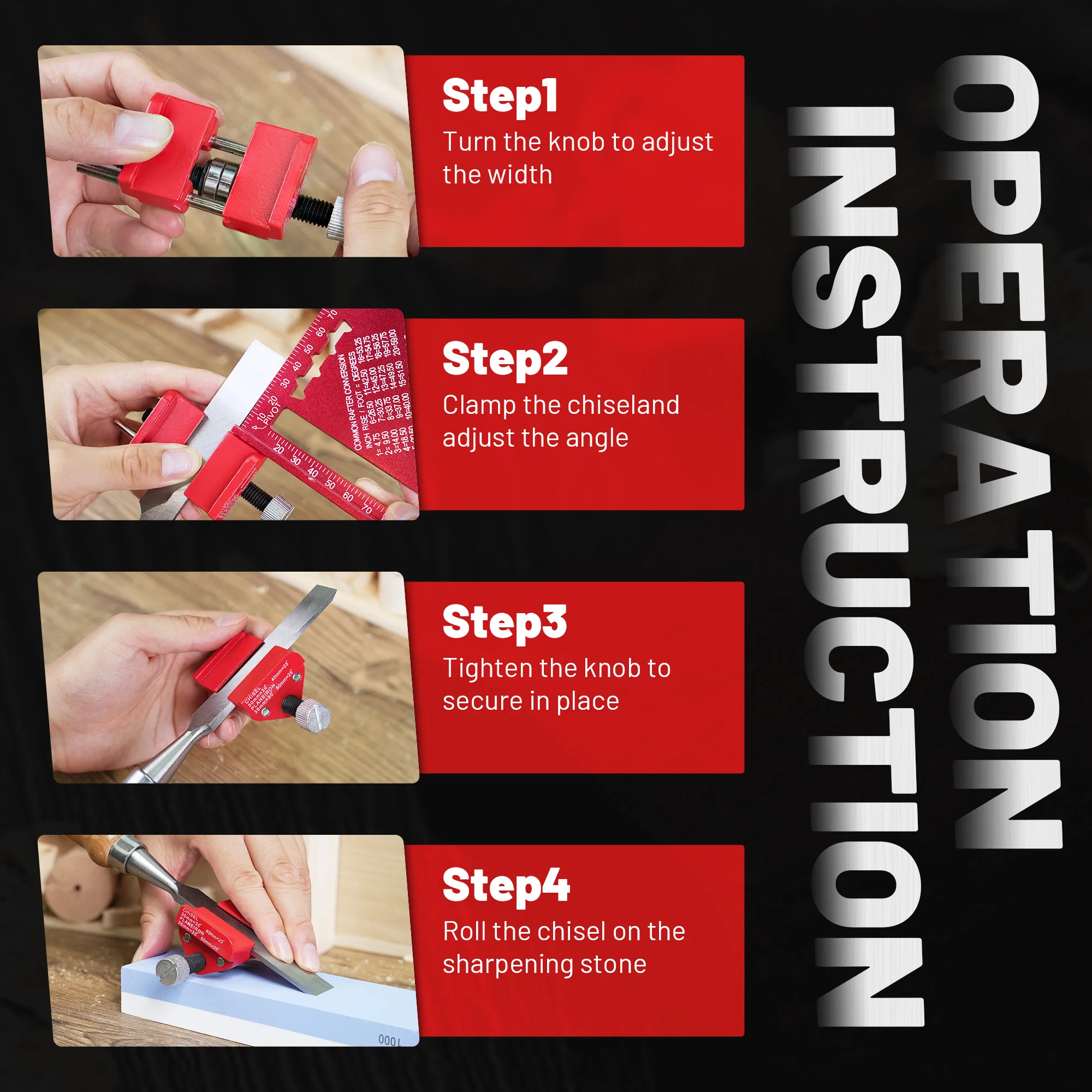 Honing Guide Tool, Sharpening Holder for Woodworking Fits Chisels 1/8” to 1-7/8”, Fits Planer Blades 1-3/8” to 3-1/8”