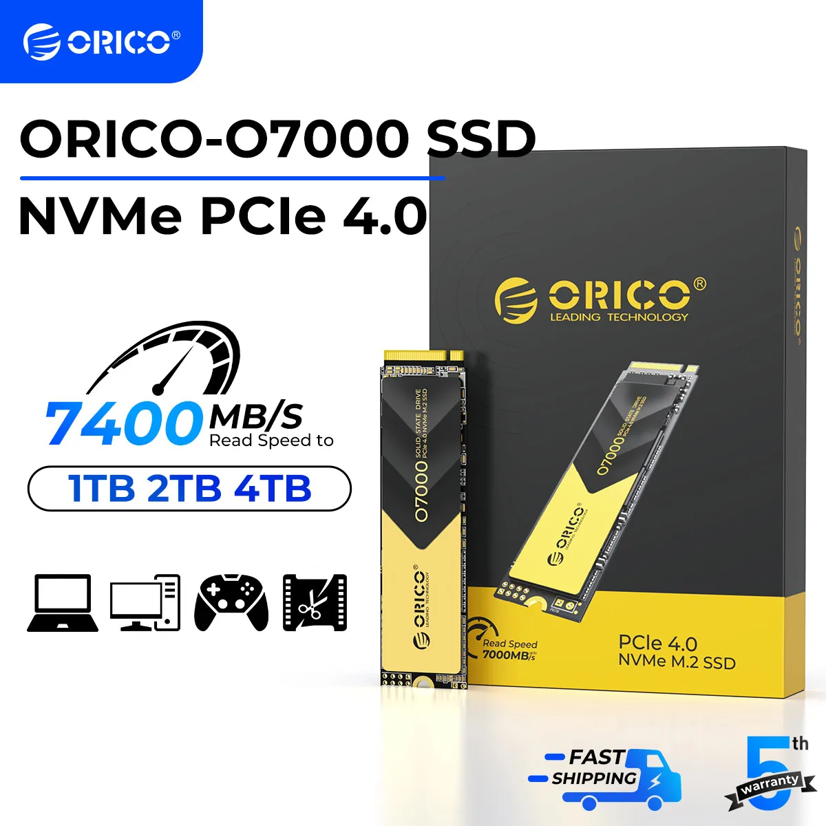 ORICO NVMe SSD PCIe 4,0 hasta 7000 MB/s M.2 SSD 2280 PCIe 4.0X4 unidad de estado sólido interna SSD para jugadores y creadores O7000