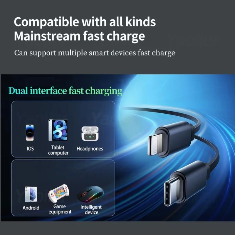 新しい 120 ワット車の充電器 4 in 1 格納式車のシガーライターアダプター USB タイプ C 高速充電ケーブル iPhone Huawei Samsung 用