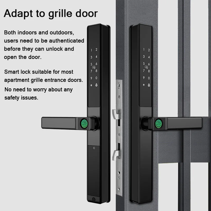 Double-Side Smart Door Lock Waterproof Fingerprint Password Card Tuya App Bridge-Cut For Outdoor Pull Push Sliding Grille Door