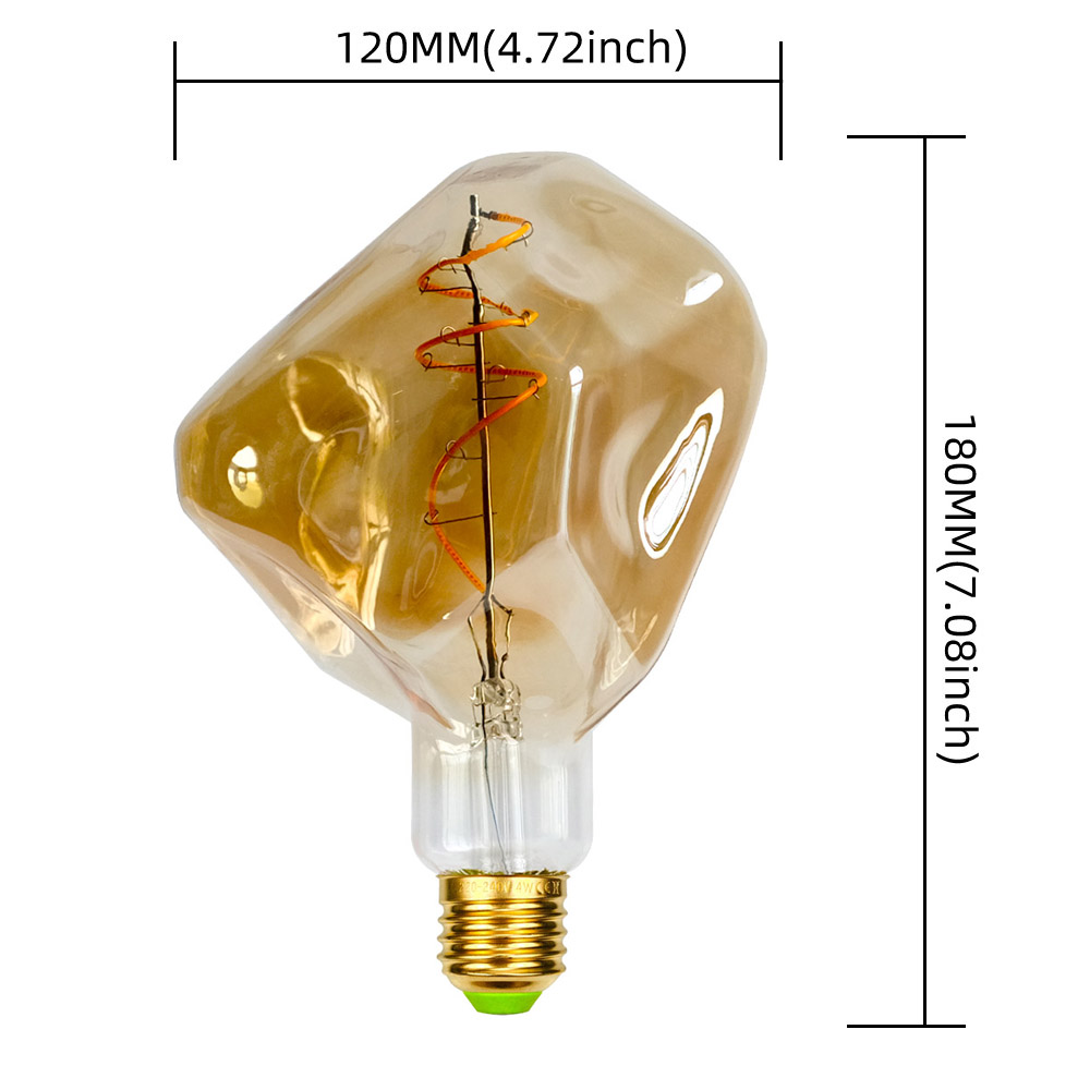 TIANFAN Edison Led-lampe Big Stone G125 4W Dimmbar 220-240V E27 2000Kelvin Super Warm Spezialität Dekorative Glühbirne