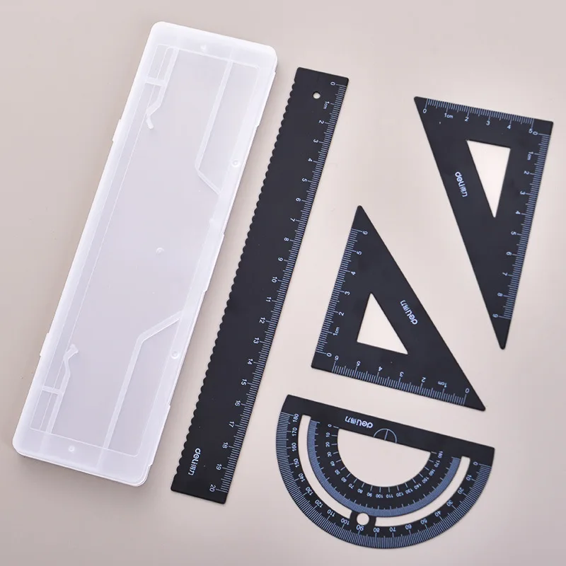 Deli righello in metallo accessori per la scuola righello triangolare multifunzionale in alluminio per righello goniometro per disegno geometrico per bambini in età scolare
