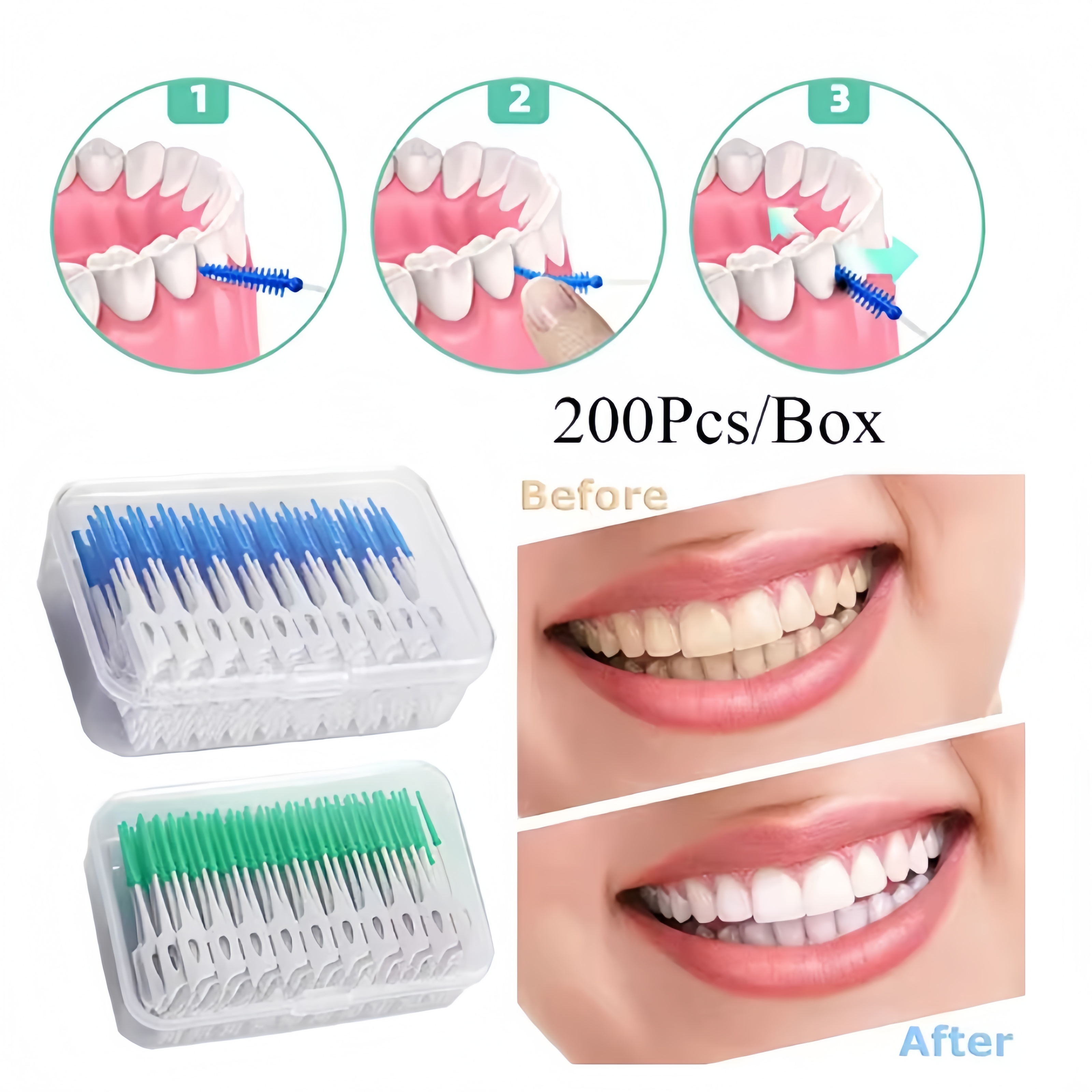 200pcs/box Interdental Brushes Dental Soft Toothpicks Brush Between Teeth with Thread Disposable Orthodontic Oral Cleaning Tools