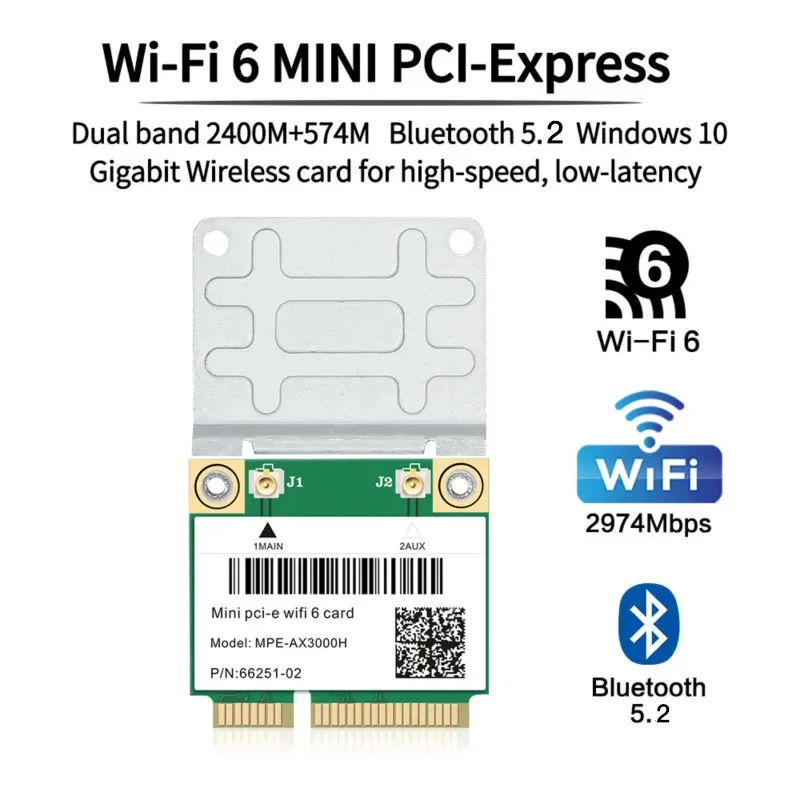 Wi-Fi 6 Двухдиапазонная 3000 Мбит/с MPE-AX3000H Беспроводная полумини-карта PCI-E Wi-Fi Bluetooth 5,0 802.11ax/ac 2,4 ГГц 5 ГГц Адаптер для ноутбука