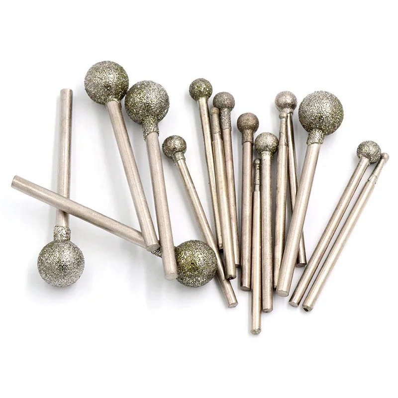1/5/10Pcs Ball Round Diamond Burr Grinding Bits With 2.35mm/3mm Shank Ball Shape Polishing Head For Carving Dremel Rotary Tools