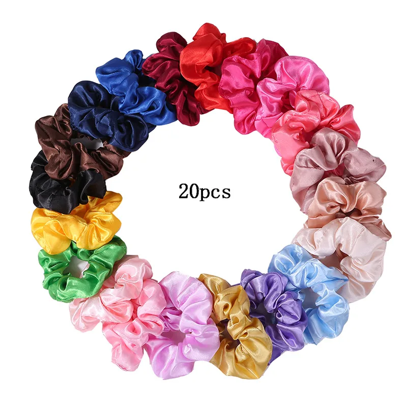 25/10 // 6pcs ซาติน Scrunchies หญิงผมวงยืดหยุ่นผมผู้ถือหางม้าผูกยางแฟชั่นผู้หญิงอุปกรณ์เสริม Solid Scrunchy