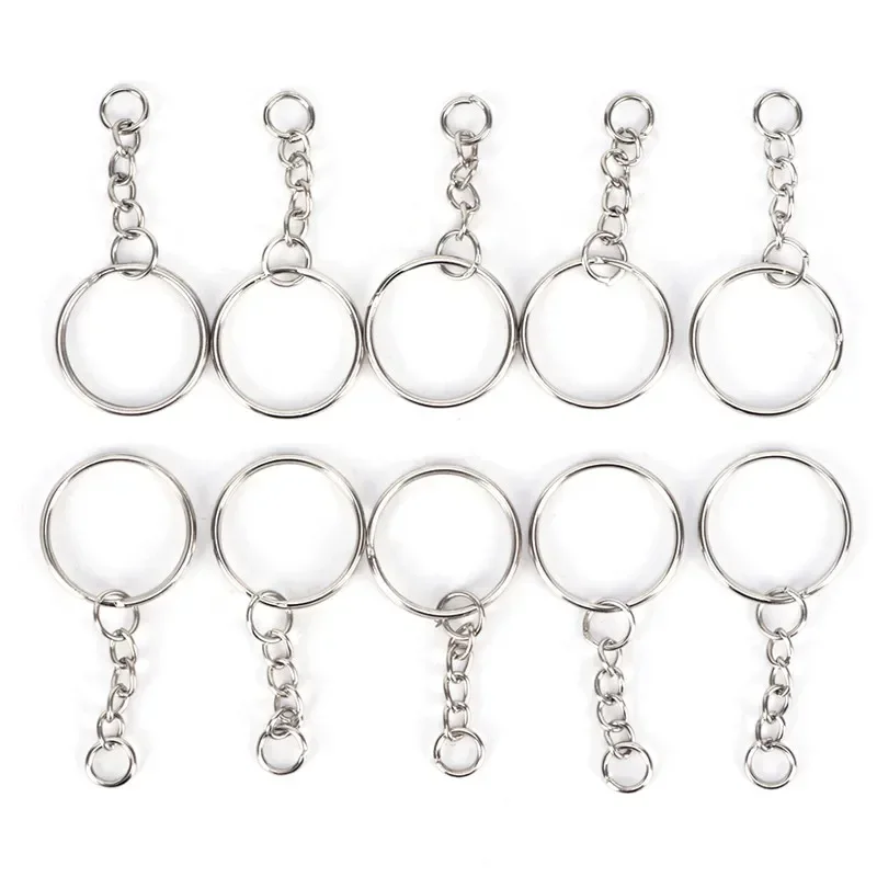 50 porte-clés avec chaînes - Chaînes à boucle de 25 mm de diamètre - Porte-clés en argent avec chaînes de diamètre - 4 chaînes