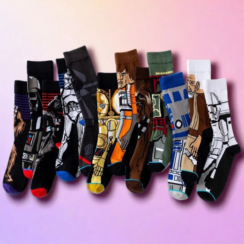 1 par Otoño Invierno calcetines de Anime película calcetines de mujer maestro Yoda R2-D2 calcetines de Cosplay Wookiee Caballero Jedi novedad calcetines de hombre 37-45