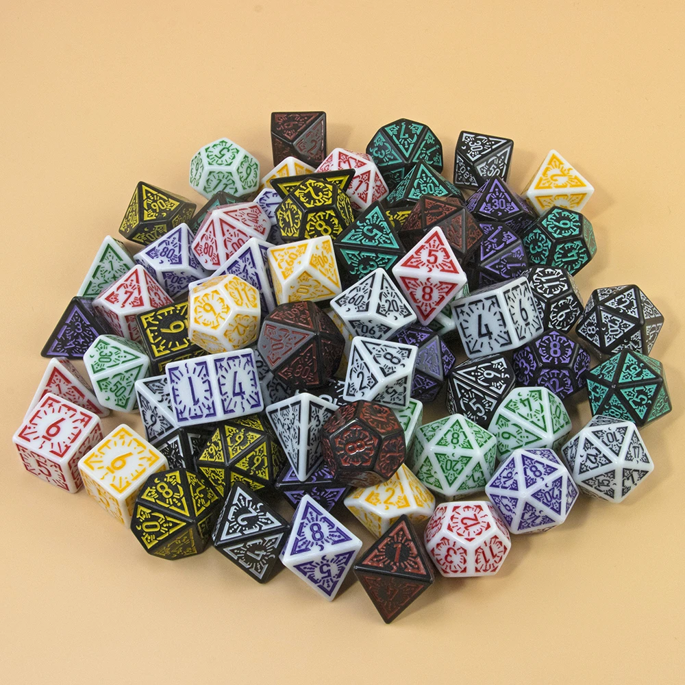 DND แกะสลักรูปแบบลูกเต๋า 7 ชิ้น RPG ชุดลูกเต๋า Polyhedral สําหรับ Boardgame เป็นของขวัญอุปกรณ์ความบันเทิง