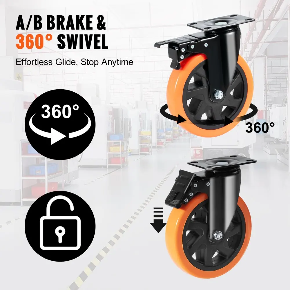 VEVOR 2/3/4/5/6-inch Swivel Plate Casters Set of 4 with Security Dual Locking PVC Caster Wheels for Cart Furniture Workbench