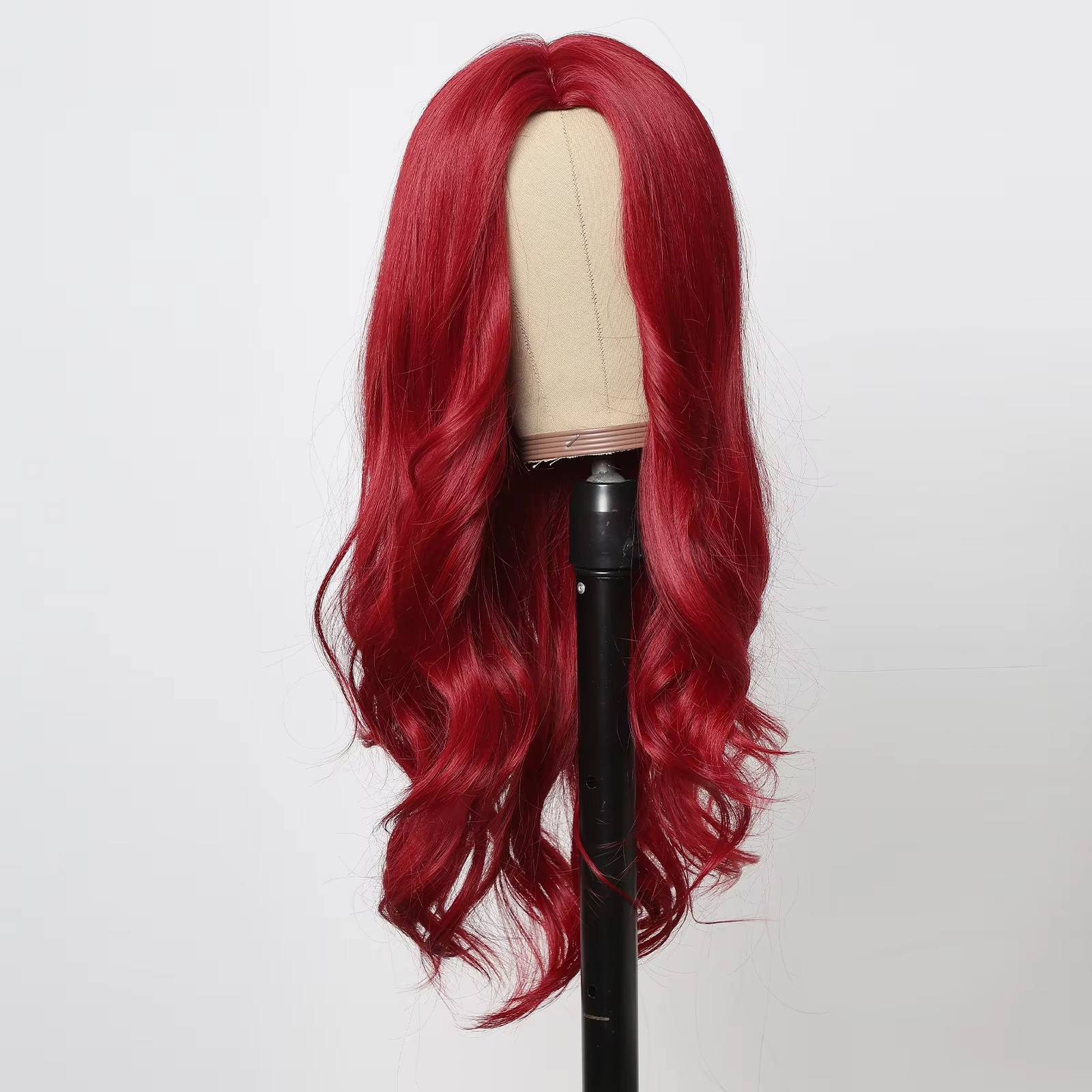Parrucca sintetica moda vino rosso Onda lunga parrucca naturale rossa onda del corpo parte centrale della parrucca cosplay in fibra liscia di Halloween per le donne