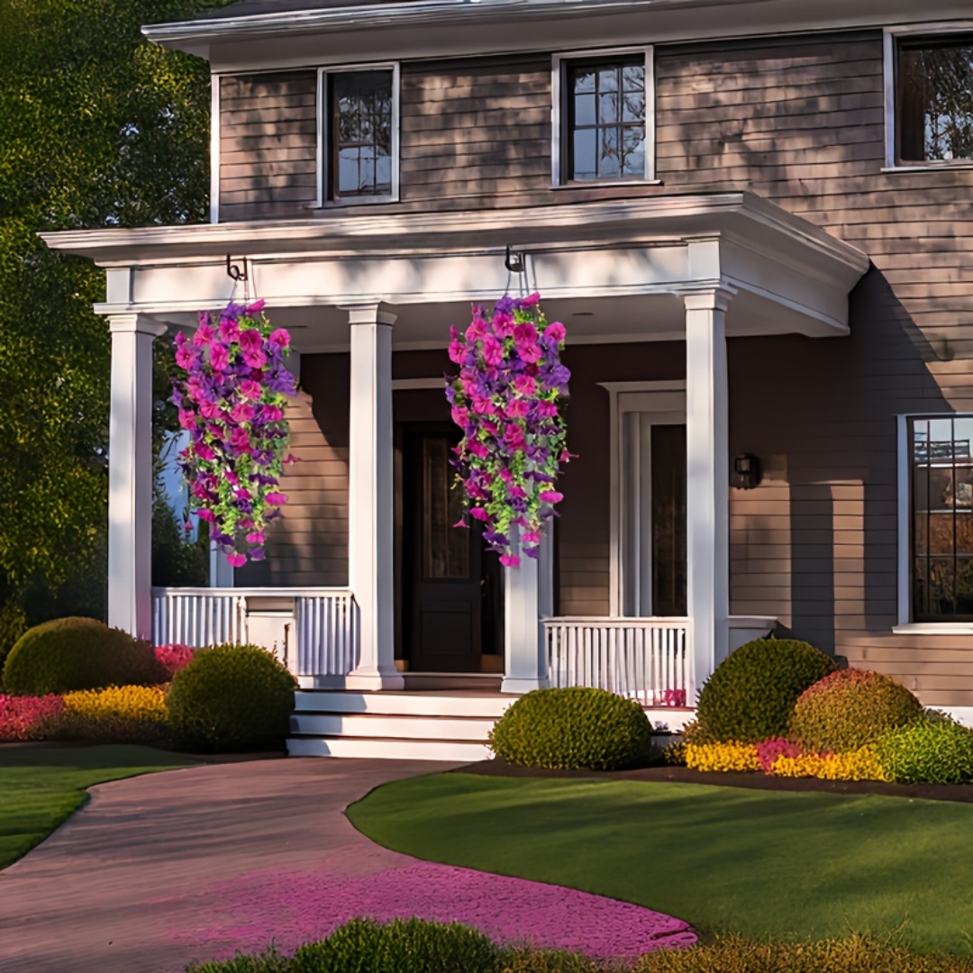 2pcs UV-Resistant Artificial Morning Glory & Eucalyptus Hanging Decor - Perfect for Home Garden Weddings Versatile Outdoor Decor