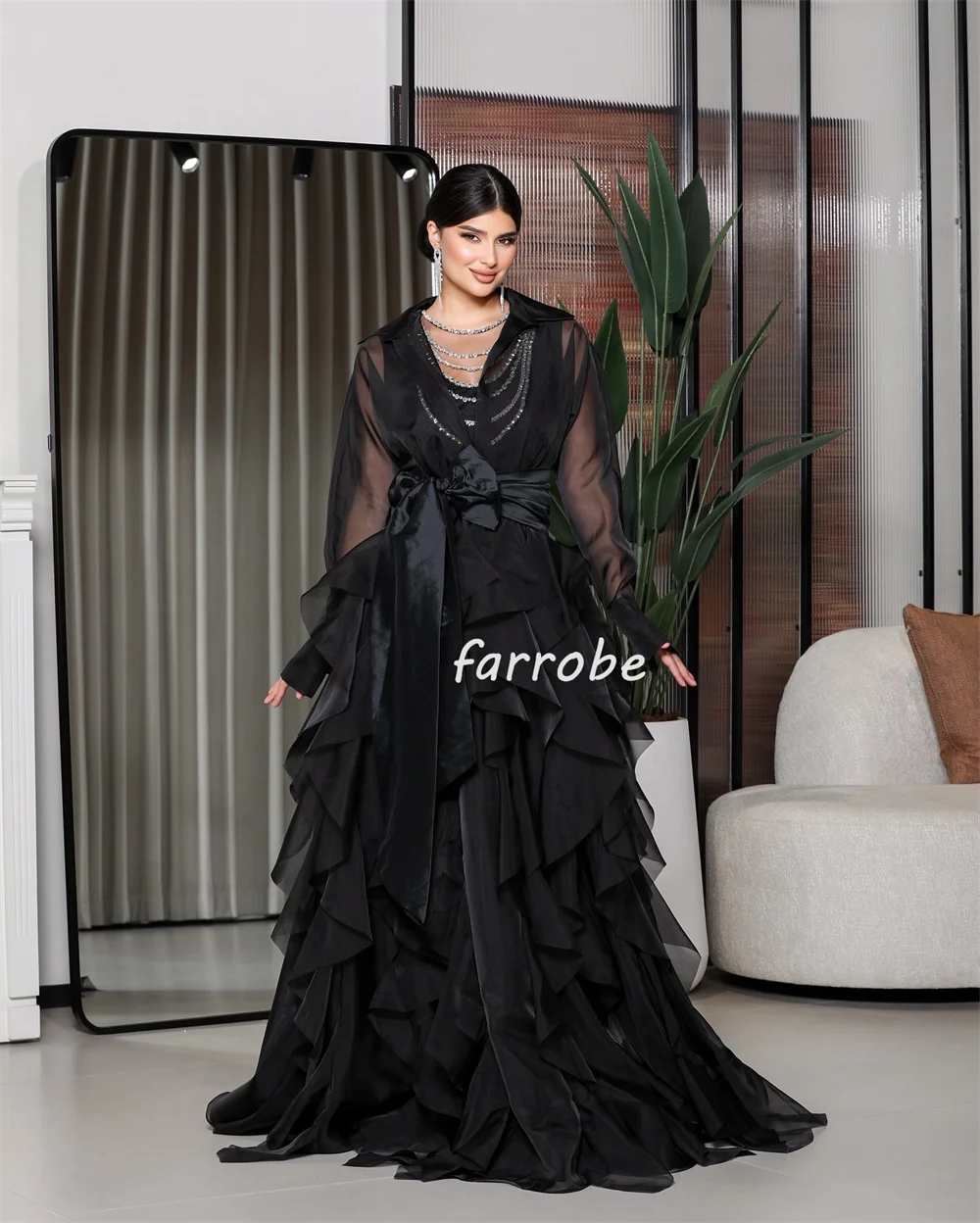 Personalizado intrincado moda organza plissado ruched drapeado faixa arco a linha com decote em v vestidos longos sob medida vestidos de ocasião formal
